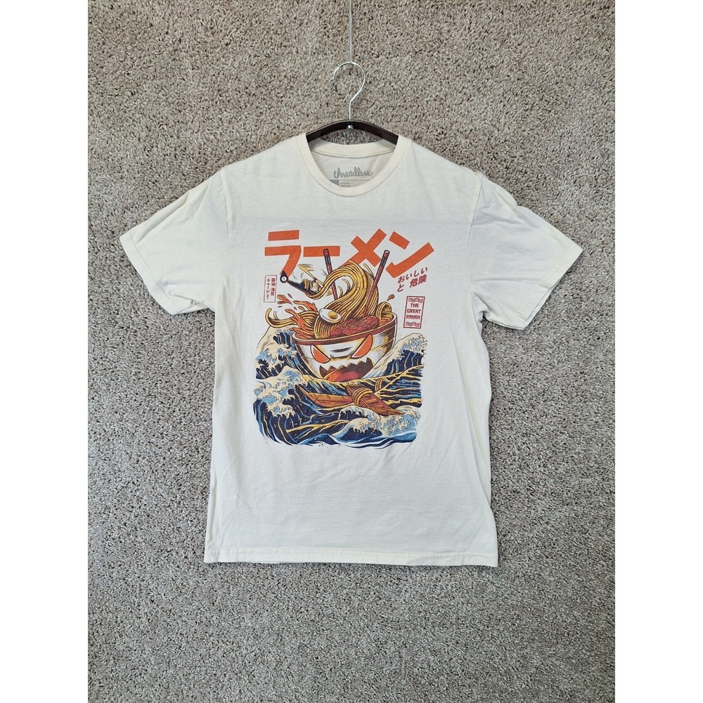 Threadless T-Shirt Mens Small White The Great Ramen of Kanagawa Graphic Pullover